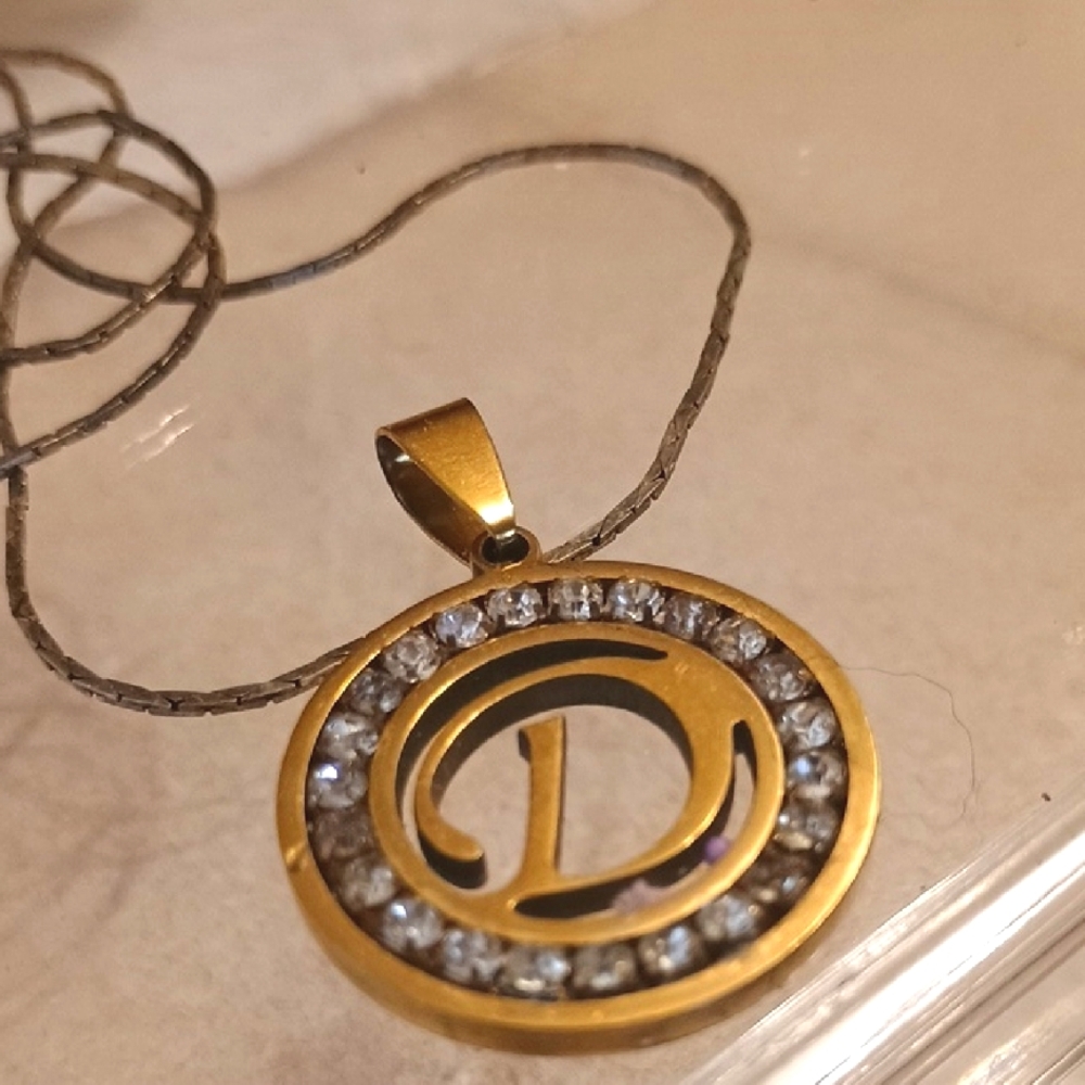 Elegant Gold Pendant Necklace with Crystals Letter D